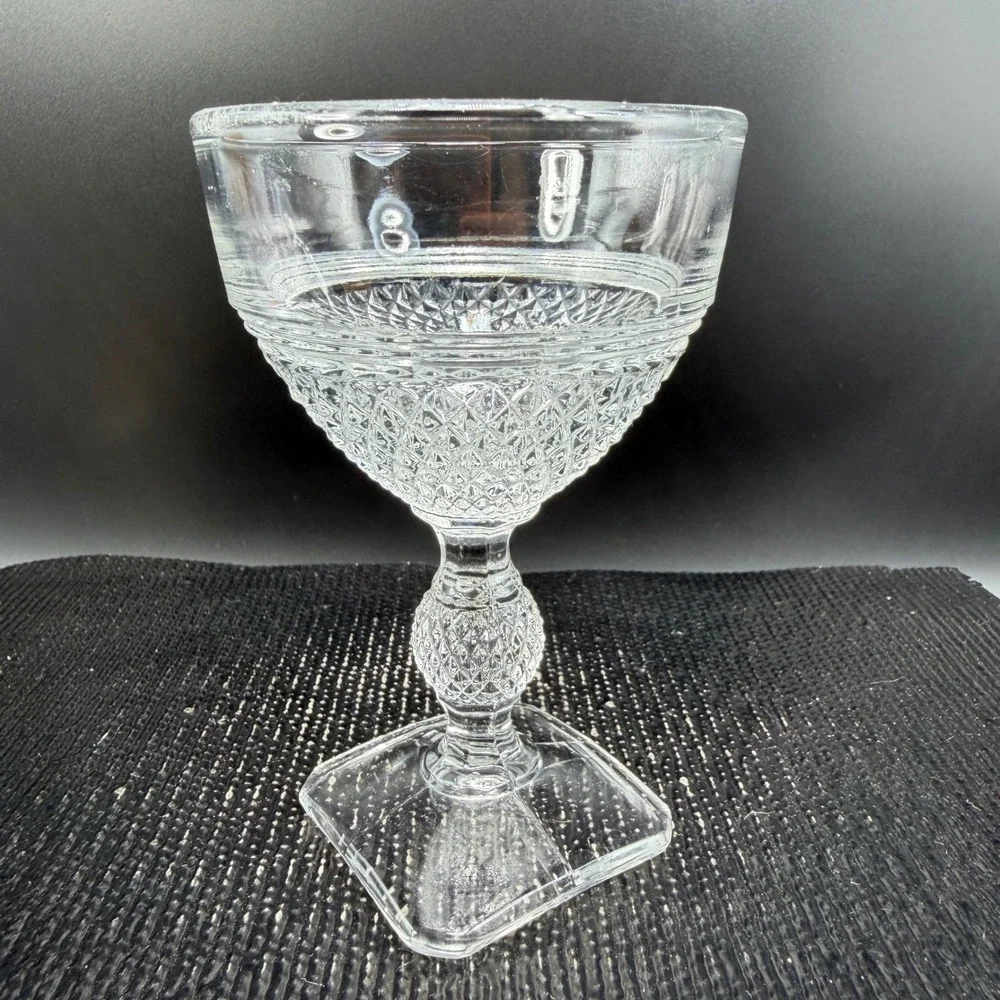 Cambridge‎ MOUNT VERNON Clear Glass Diamond Point Goblets Square Base Set 2 Cups